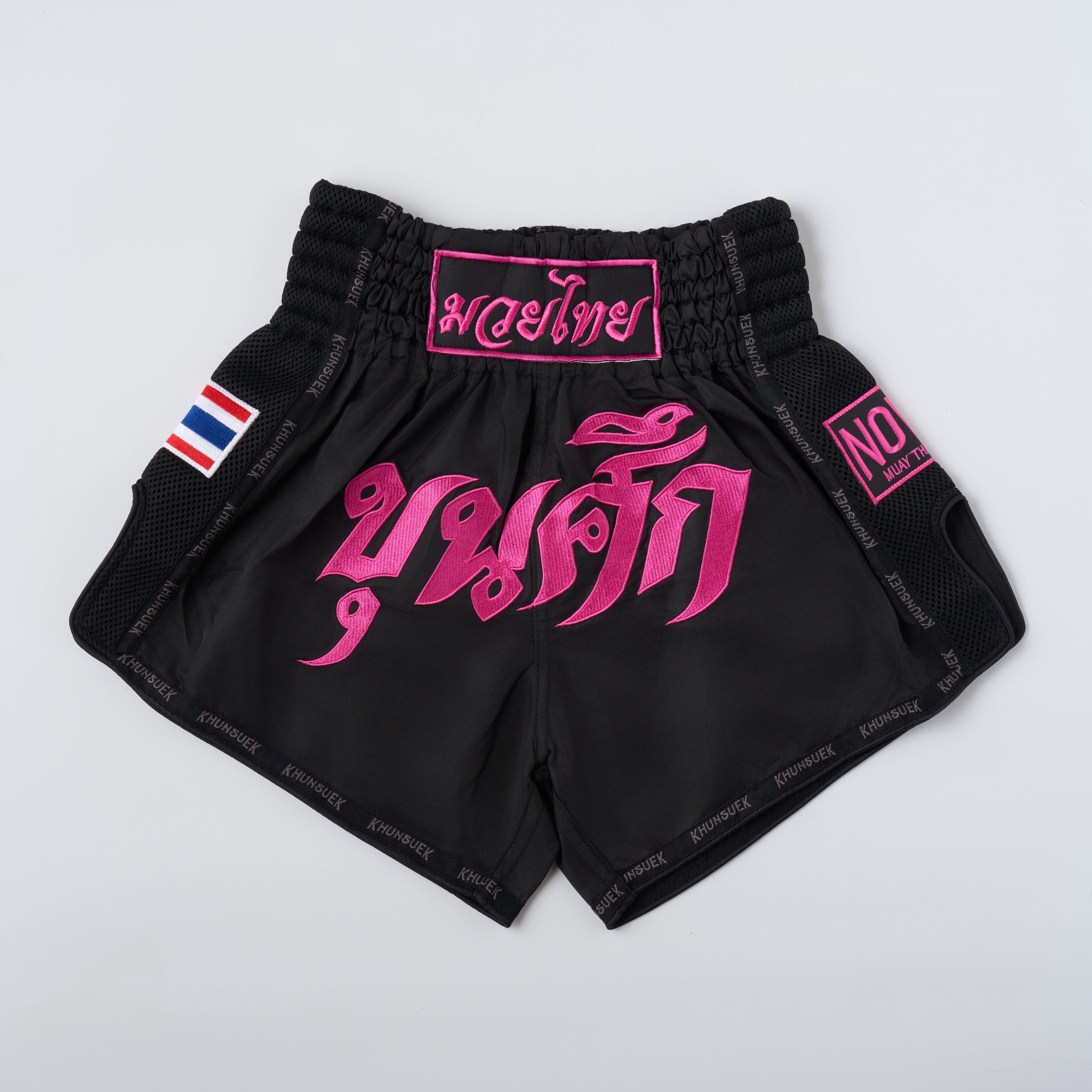Thai Script Muay Thai Shorts | Black/Pink