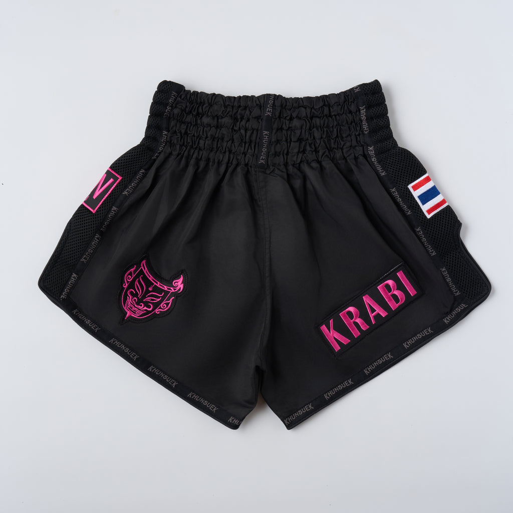 Thai Script Muay Thai Shorts | Black/Pink