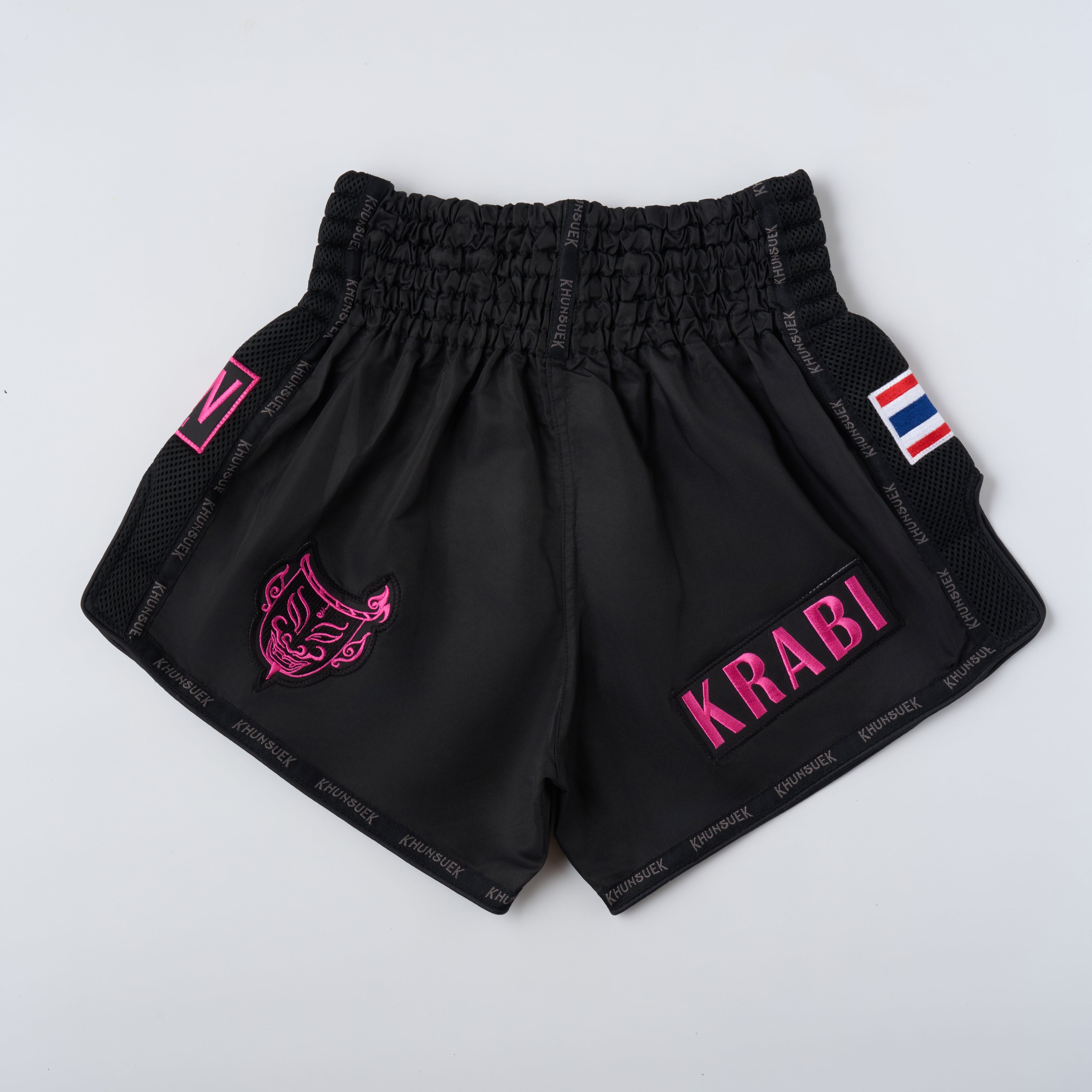 Thai Script Muay Thai Shorts | Black/Pink