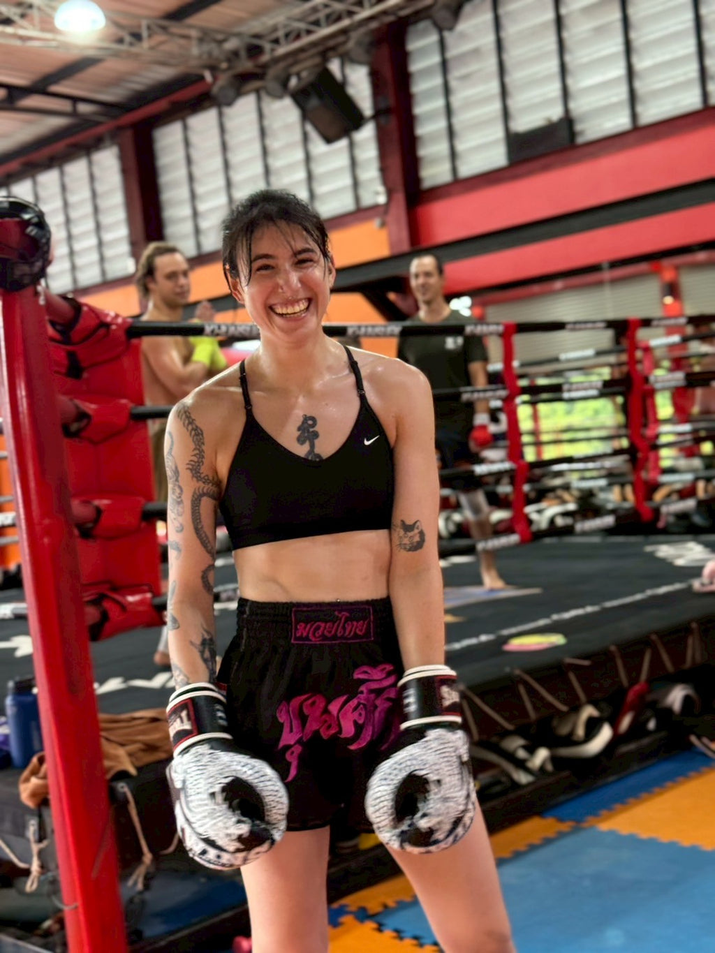 Thai Script Muay Thai Shorts | Black/Pink