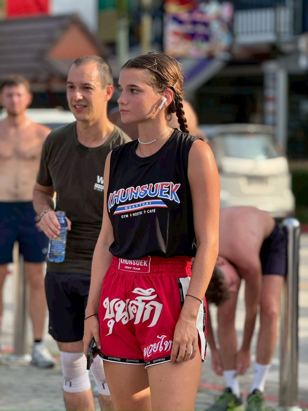 Thai Script Muay Thai Shorts | Red/White