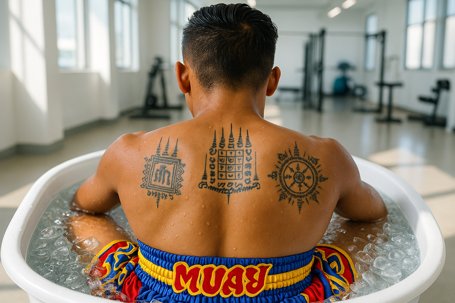 it can be more of a close up of sitting somone in the ice bath, an over the shoulder look. setting an be lighter, not such dark and muted tones